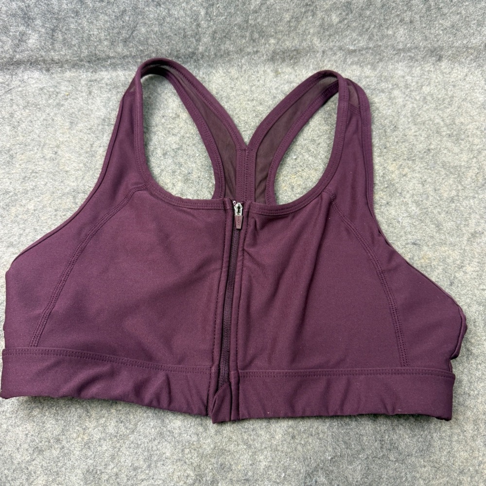 Jockey Womens Zip Front Racerback Mesh Sports Bra Plum Purple Size L